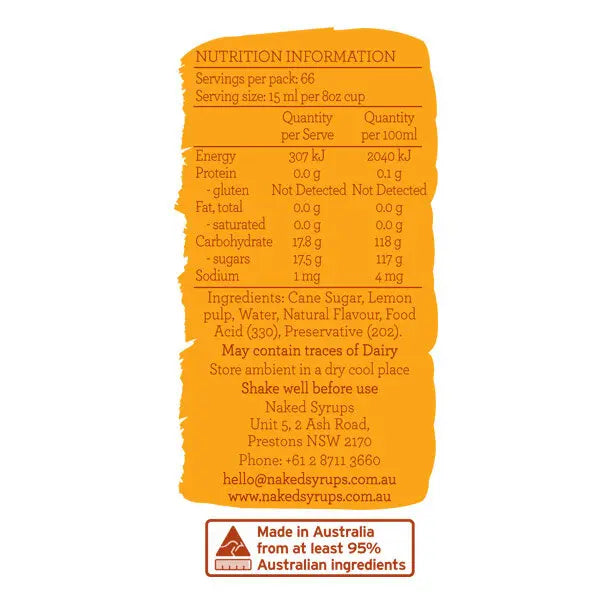 Naked Syrups Traditional Lemonade from Providore & Co - A refreshing blend of Australian lemon pulp, ideal for cocktails, mocktails, and iced teas