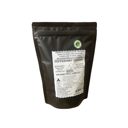 Providore & Co Peppermint Pyramid Tea - Refreshing peppermint with a high content of etheric oils, delivering a strong aroma and definitive flavor in silken pyramid tea bags.